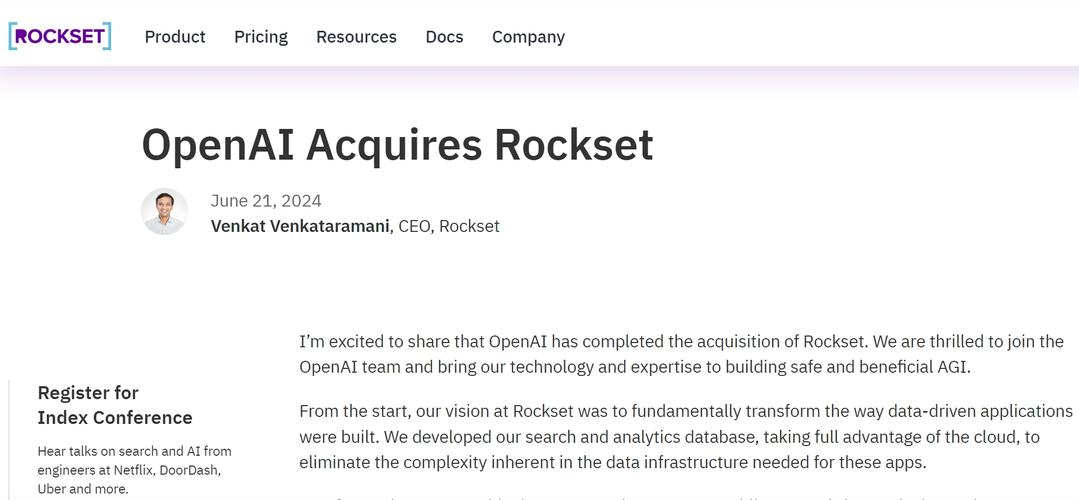 OpenAI官宣收购数据库分析公司Rockset 这一回带着什么目的？